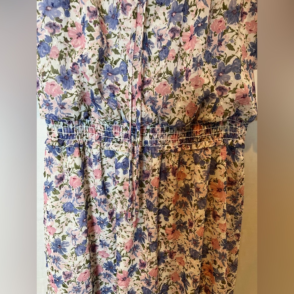 NWT- LUSH Floral Print Short Sleeve Dress w.Elasticated Waist&Frill Collar- Sz L - Picture 8 of 12